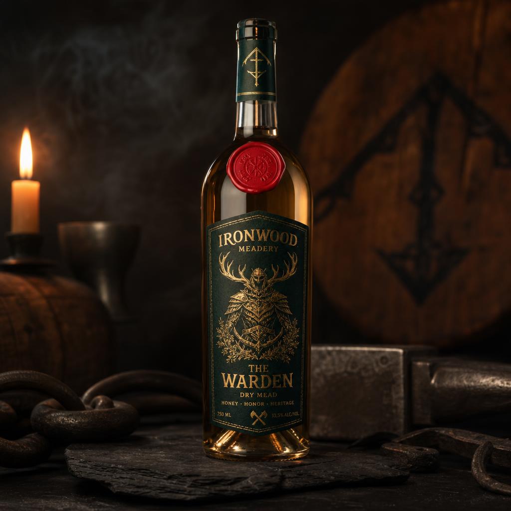 The Warden — Ironwood's barrel-aged flagship bottle with gold wax seal.